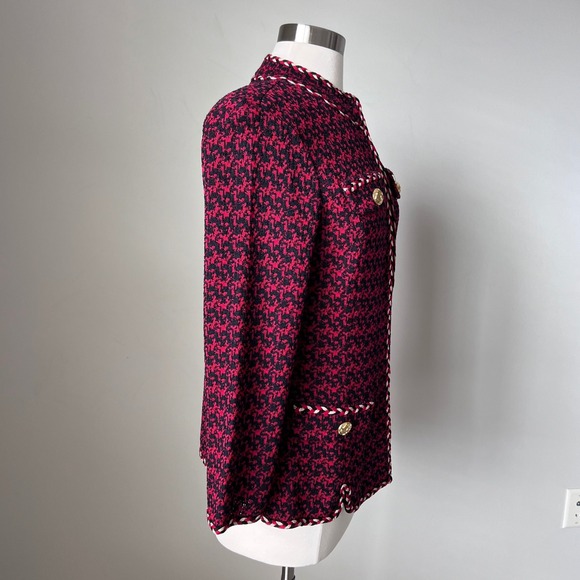Ming Wang Houndstooth Tweed Knit Jacket Braided Trim Gold Buttons NWT FLAW - Picture 4 of 16